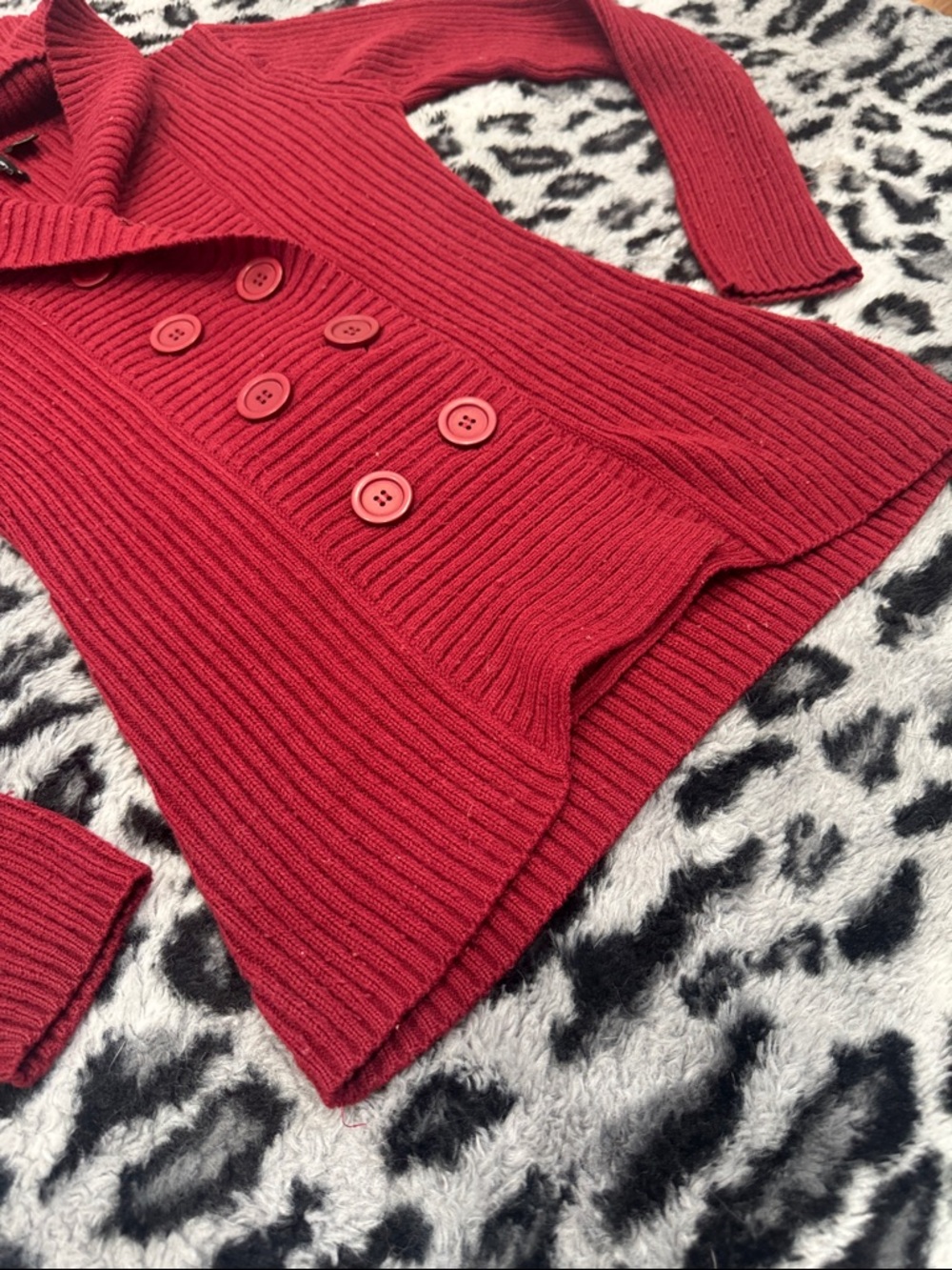 Mariposa Red Ribbed Hooded Double-Breasted Sweater Cardigan - Picture 4 of 6